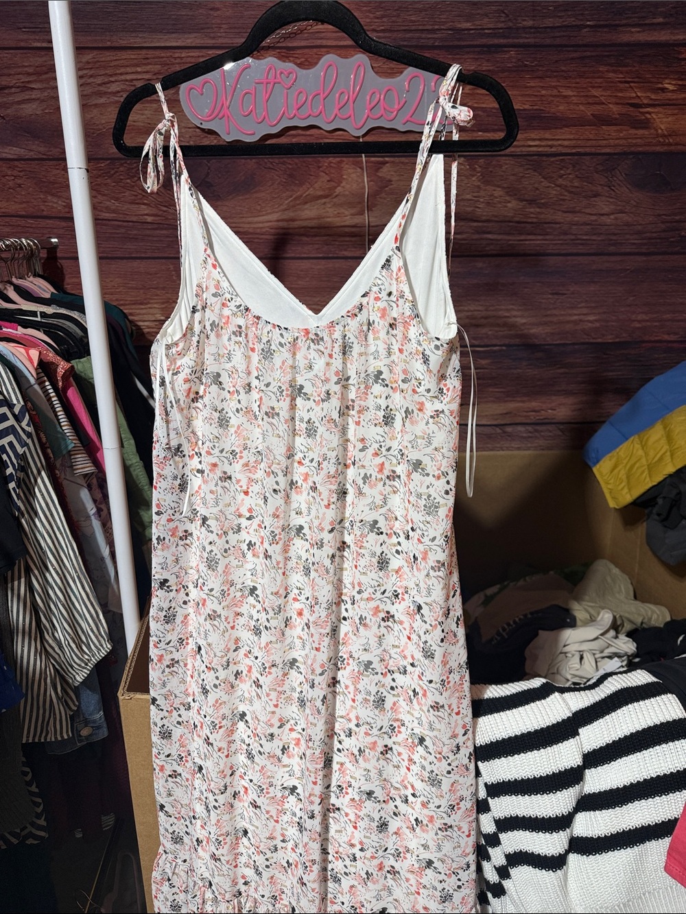 Express Floral Tie-Shoulder Maxi Dress - White, Pink, Green - Picture 3 of 3